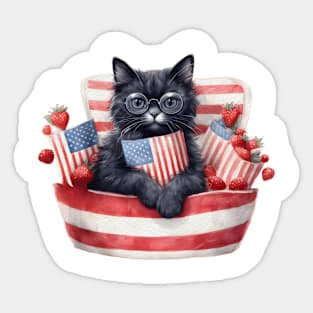 Patriotic Black Cat, 4th of July Design Sticker